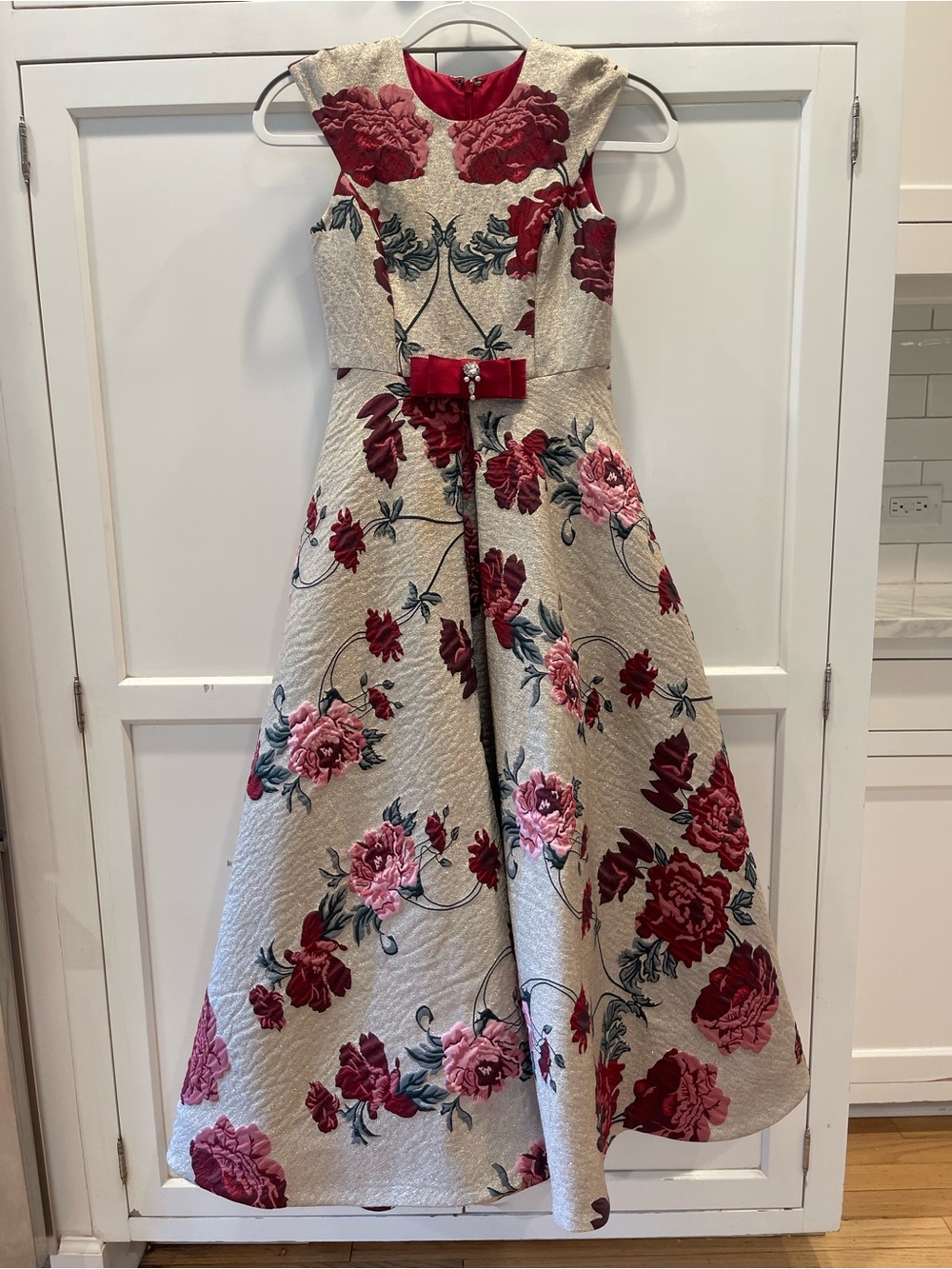 Ashley Lauren Girls’ Floral A-Line Party Dress with Burgundy Accents size 10